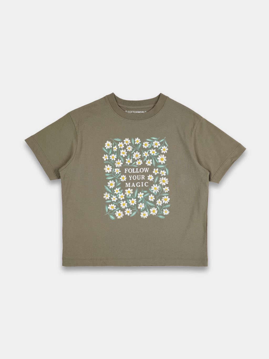 Women's Dk Olive 100% Organic Cotton Regular Fit Tshirt
