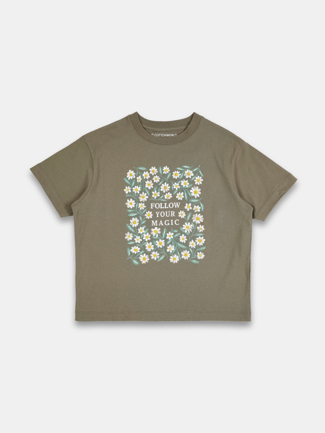 Women's Dk Olive 100% Organic Cotton Regular Fit Tshirt