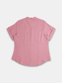 Women's 100% Linen Regular Fit Blouse Pink
