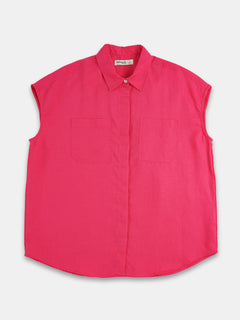 Women's 100% Linen Relax Fit Blouse Pink