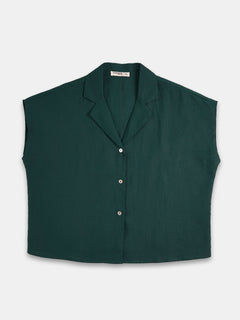 Women's 100% Linen Regular Fit Blouse Green