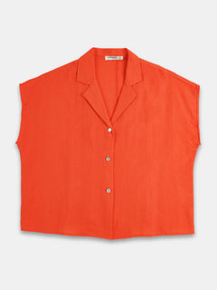 Women's 100% Linen Regular Fit Blouse Coral
