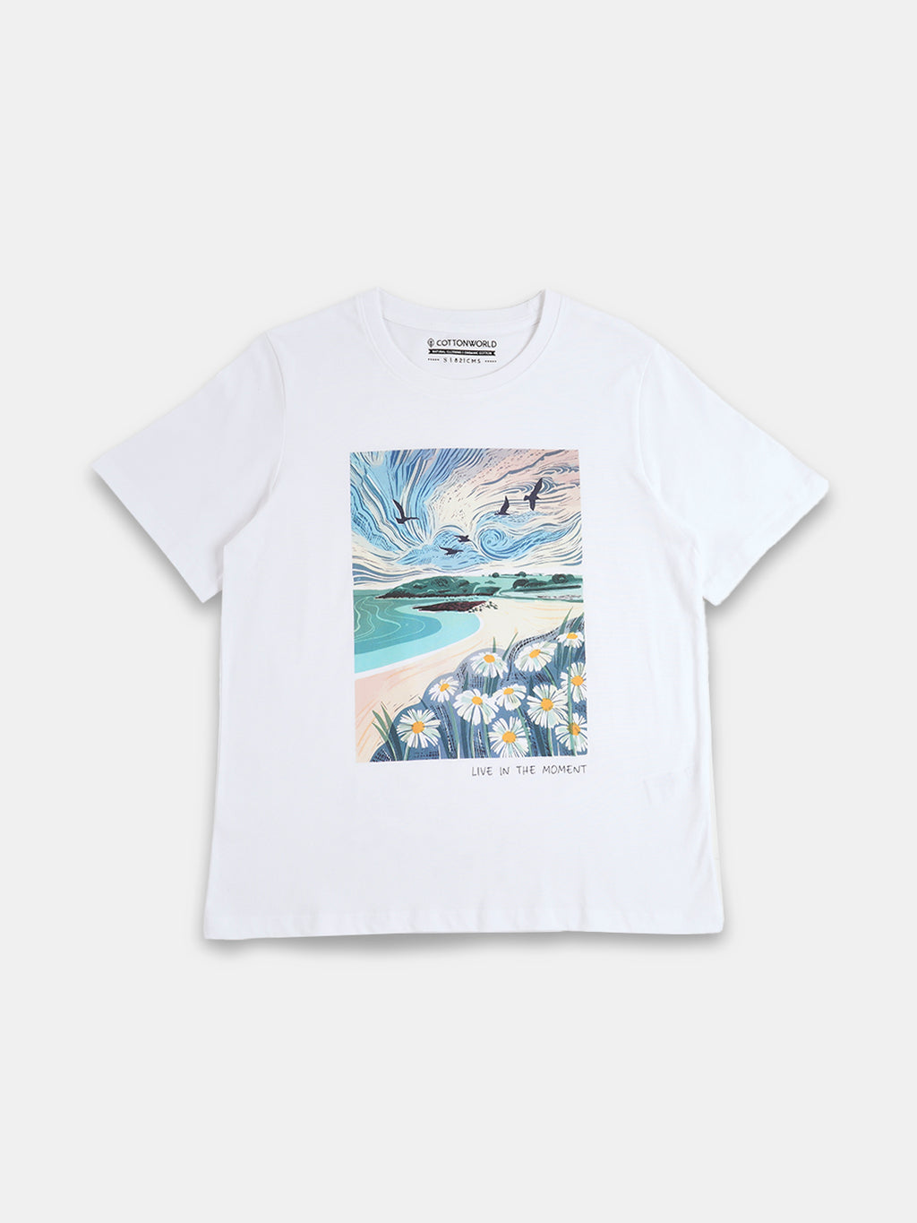 Women's White 100% Organic Cotton Regular Fit Tshirt