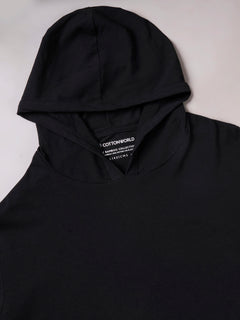Men’s Cotton Bamboo Elastane Regular Fit Full Sleeve Hooded T-Shirt Black