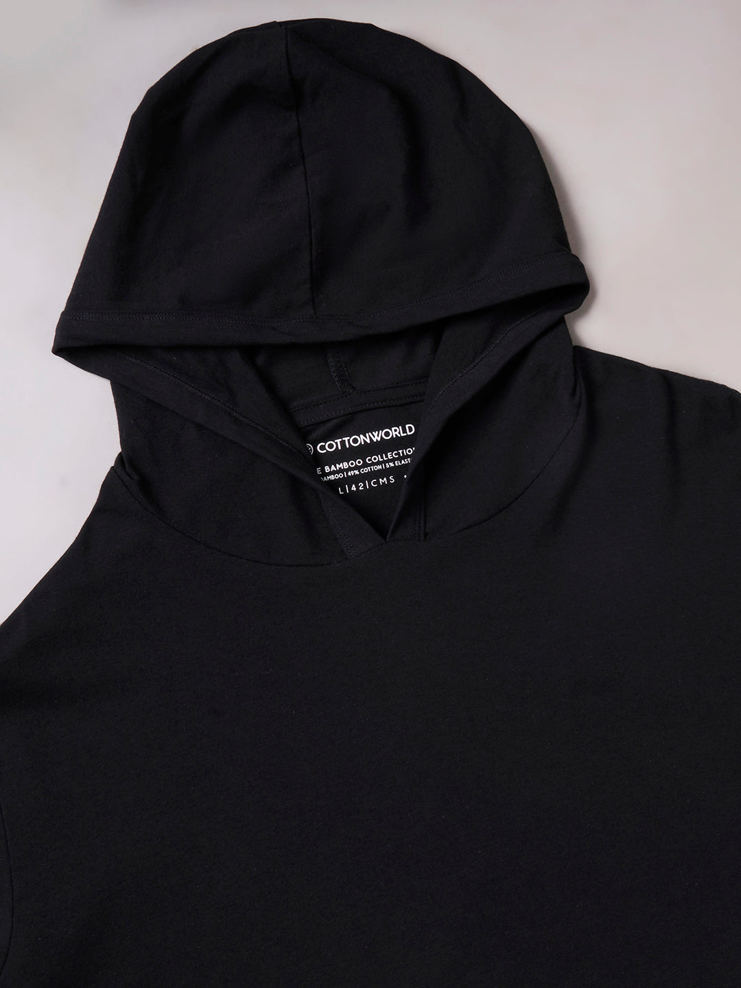 Men's Cotton Bamboo Elastane Full Sleeve Hooded Regular Fit Tshirt Black