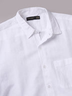 Men's Half Sleeves Cotton Linen Regular Fit Shirt White