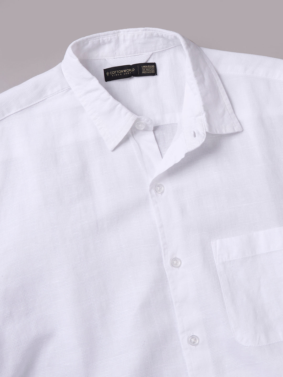 Men's Half Sleeves Cotton Linen Regular Fit Shirt White