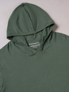 Men’s Cotton Bamboo Elastane Regular Fit Full Sleeve Hooded T-Shirt Olive