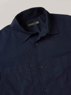 Men's Navy Cotton Linen Regular Fit Jacket