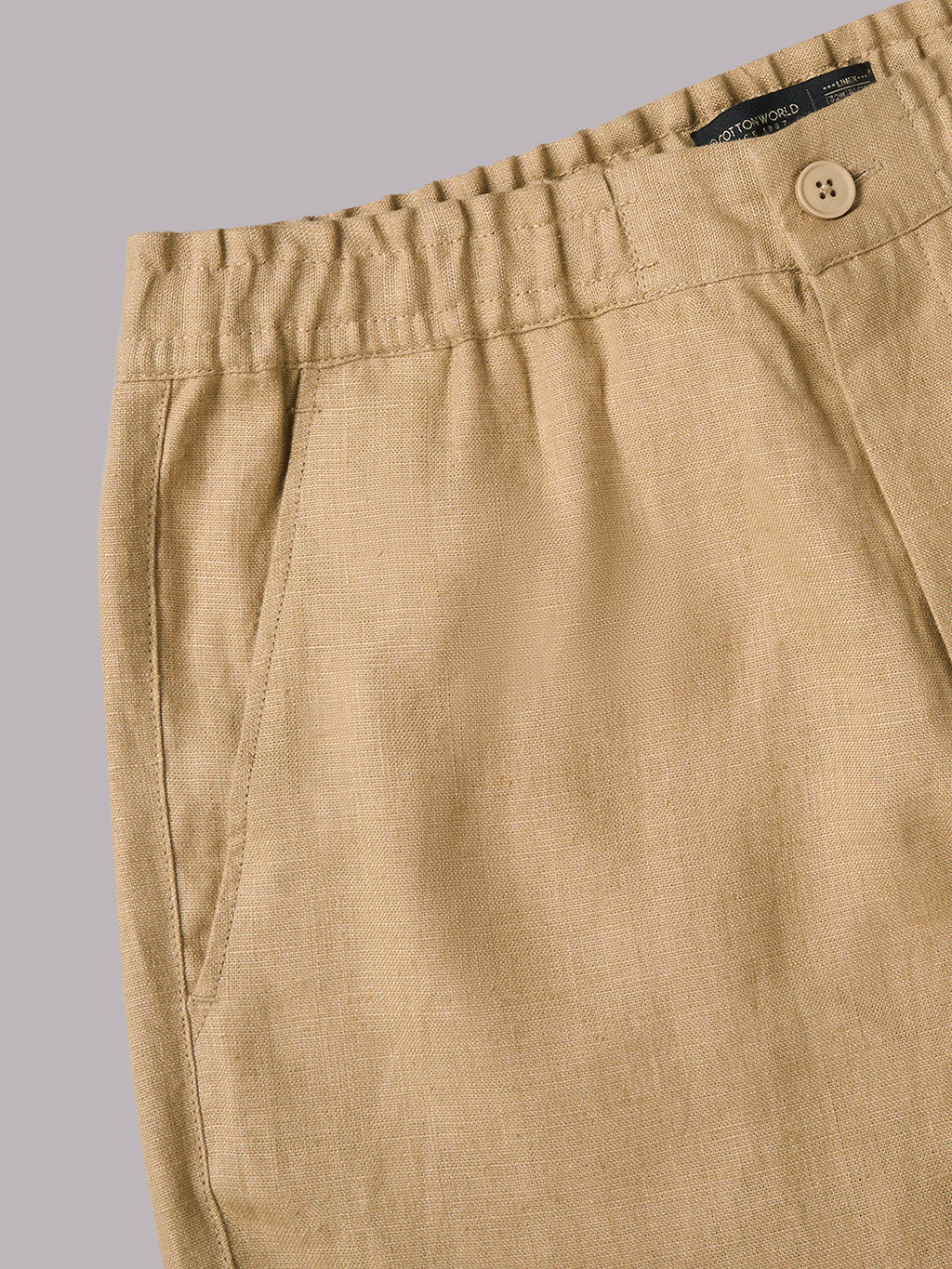 Men's Khaki 100% Linen Regular Fit Pant