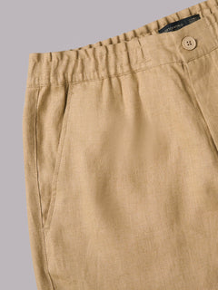 Men’s Linen Regular Fit Side Seam Pockets Pant Khaki