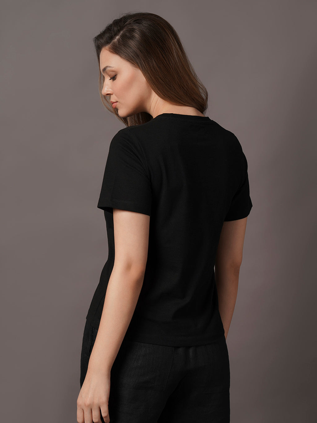 Women's Black 100% Organic Cotton Regular Fit Tshirt