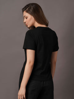 Women's Black 100% Organic Cotton Regular Fit Tshirt
