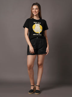 Women's Black 100% Organic Cotton Regular Fit Tshirt
