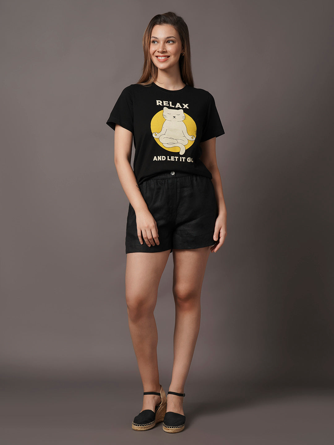 Women's Black 100% Organic Cotton Regular Fit Tshirt