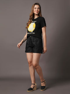 Women's Black 100% Organic Cotton Regular Fit Tshirt