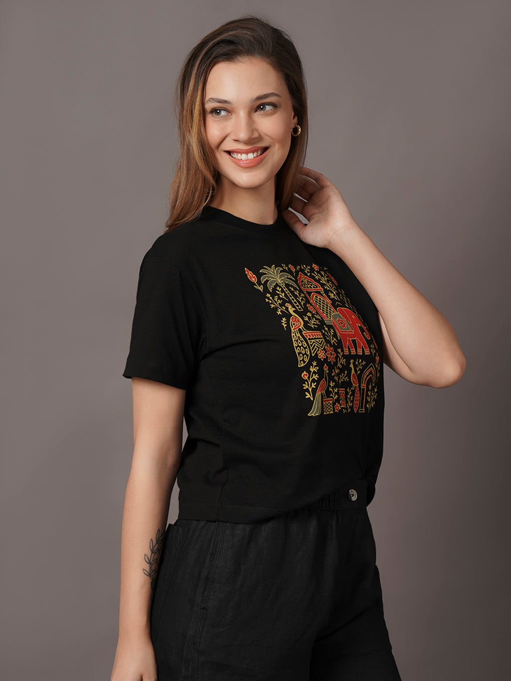 Women's 100% Organic Cotton Regular Fit Tshirt Black