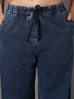 Women's Denim Blue 100% Cotton Straight Fit Pant