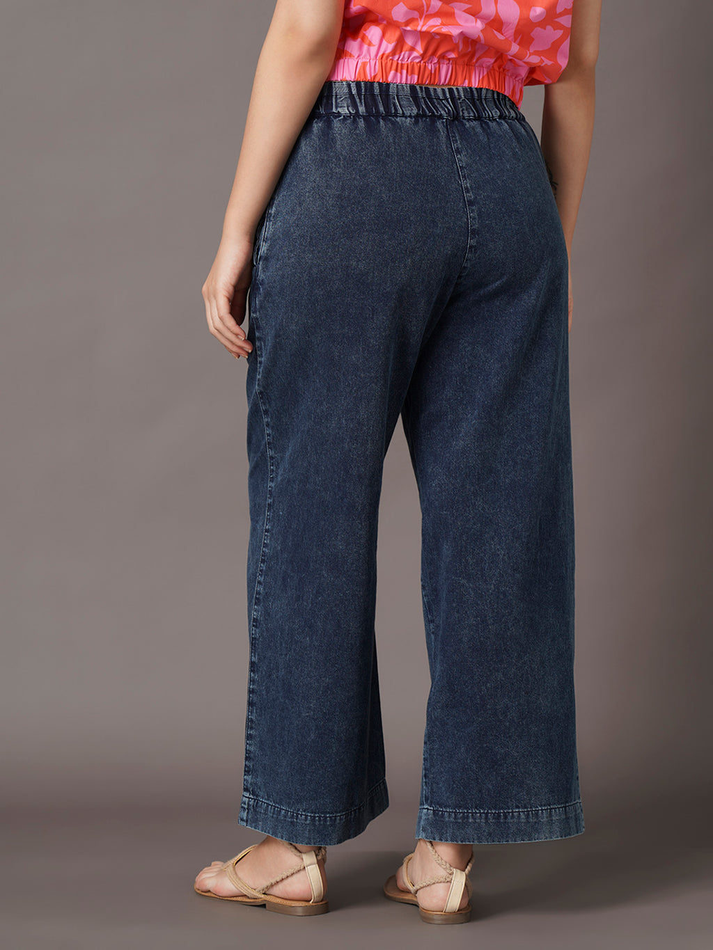 Women's Denim Blue 100% Cotton Straight Fit Pant