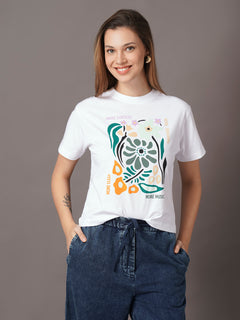 Women's White 100% Organic Cotton Regular Fit Tshirt