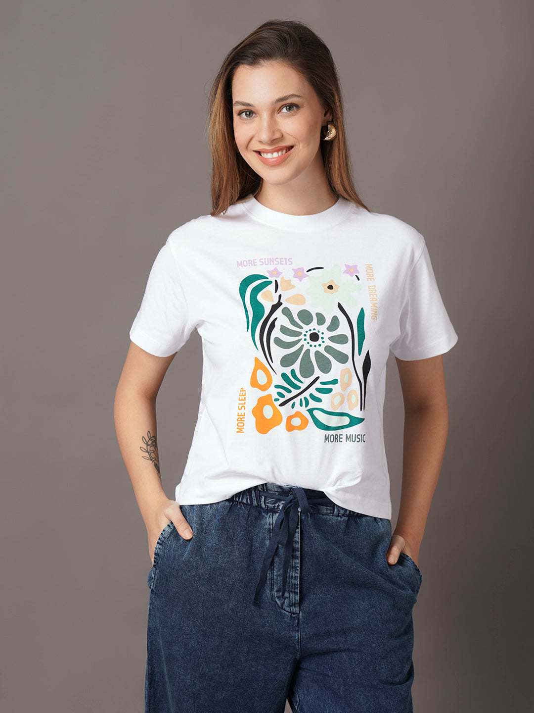 Women's White 100% Organic Cotton Regular Fit Tshirt