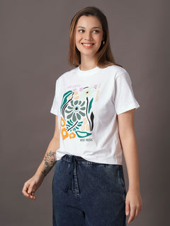 Women's White 100% Organic Cotton Regular Fit Tshirt