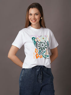 Women's White 100% Organic Cotton Regular Fit Tshirt