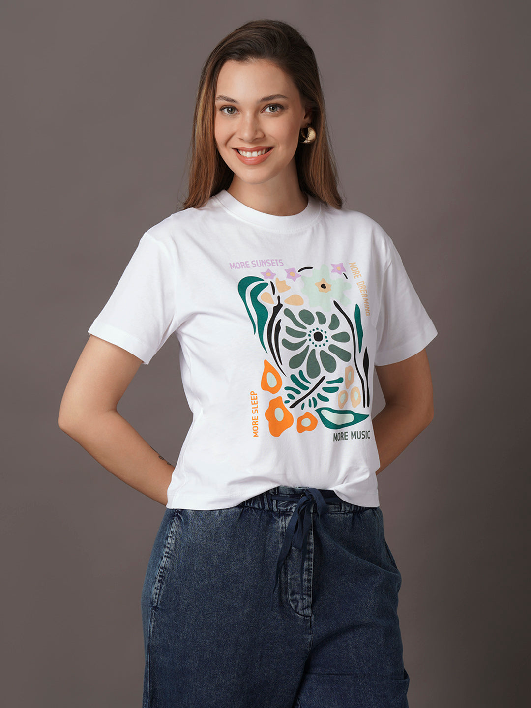 Women's White 100% Organic Cotton Regular Fit Tshirt