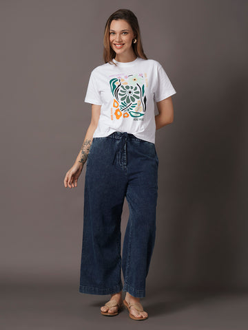 Women's White 100% Organic Cotton Regular Fit Tshirt