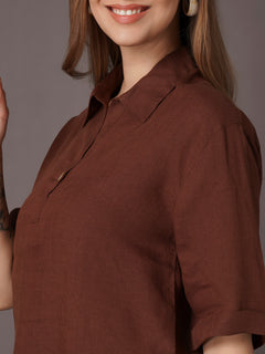 Women's 100% Linen Boxy Fit Blouse Brown