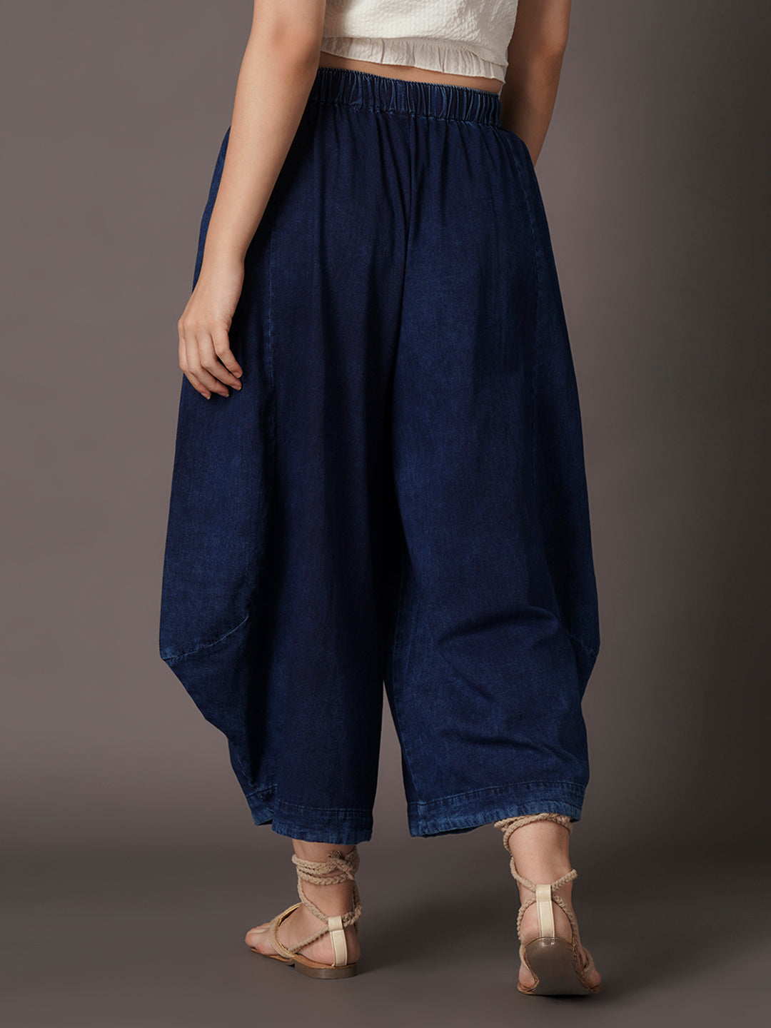 Women's Denim Blue 100% Cotton Wide Leg Pant