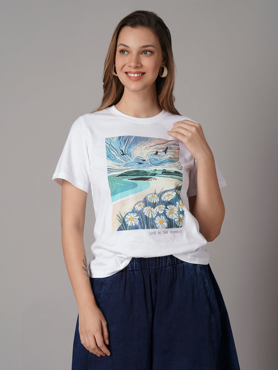Women's White 100% Organic Cotton Regular Fit Tshirt