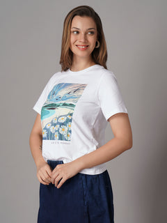 Women's White 100% Organic Cotton Regular Fit Tshirt
