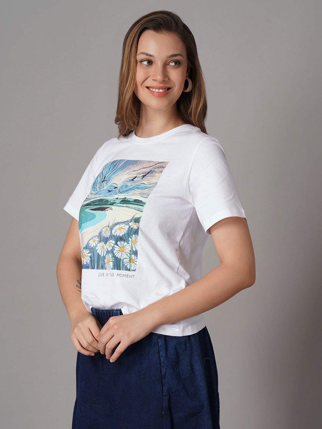 Women's White 100% Organic Cotton Regular Fit Tshirt