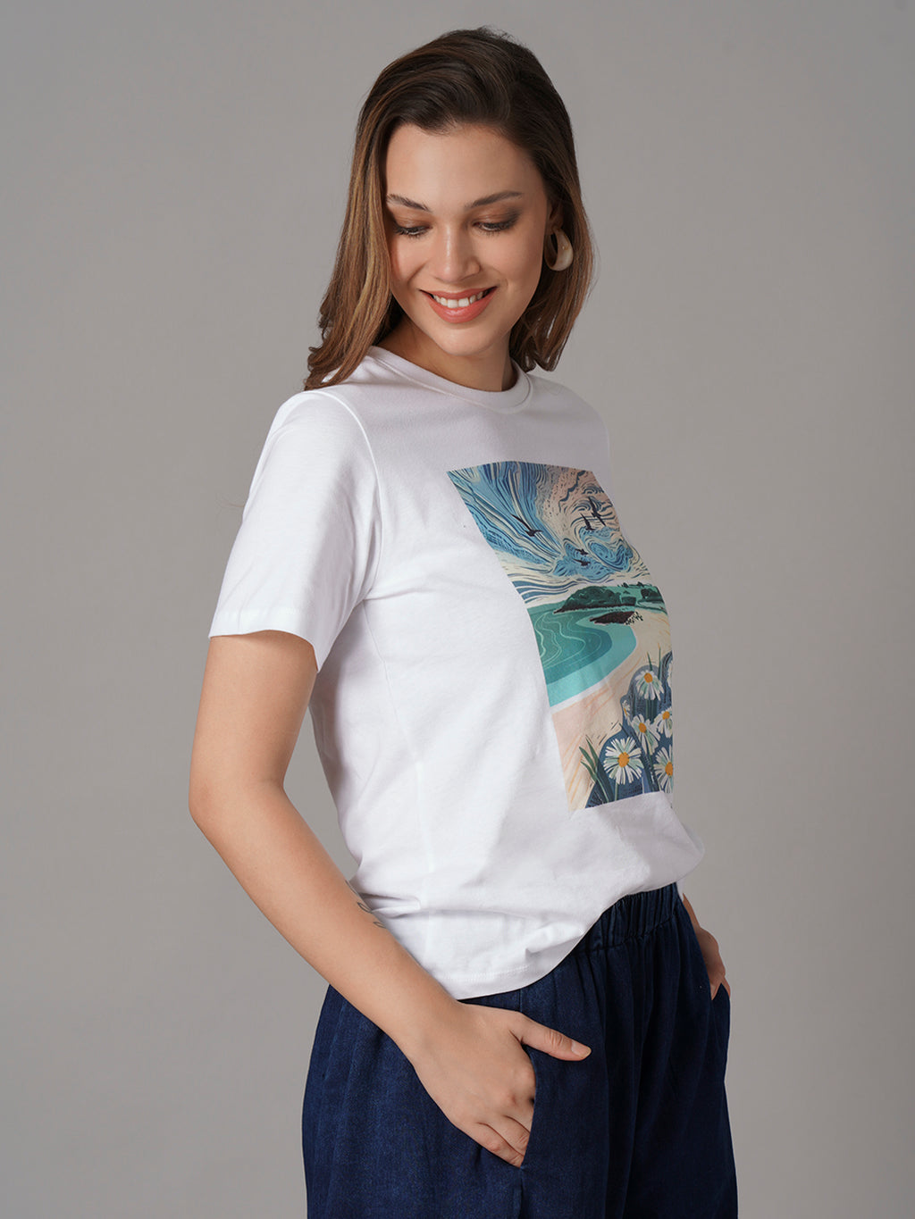 Women's White 100% Organic Cotton Regular Fit Tshirt