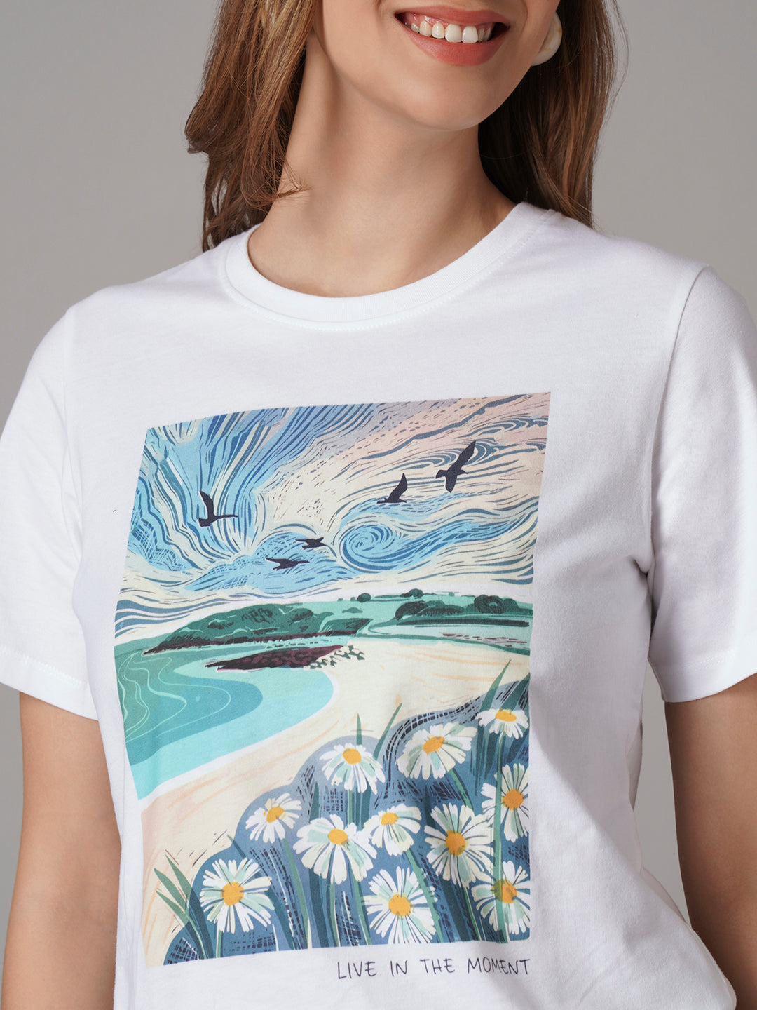 Women's White 100% Organic Cotton Regular Fit Tshirt