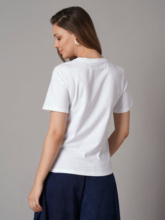 Women's White 100% Organic Cotton Regular Fit Tshirt