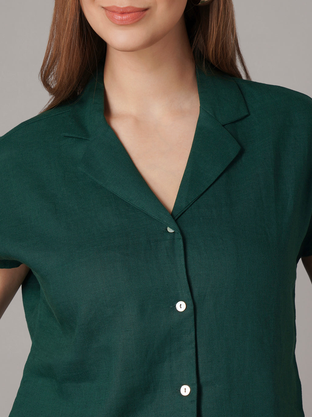 Women's 100% Linen Regular Fit Blouse Green