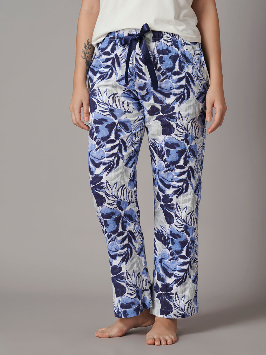 Women's Navy 100% Cotton Regular Fit Pyjama