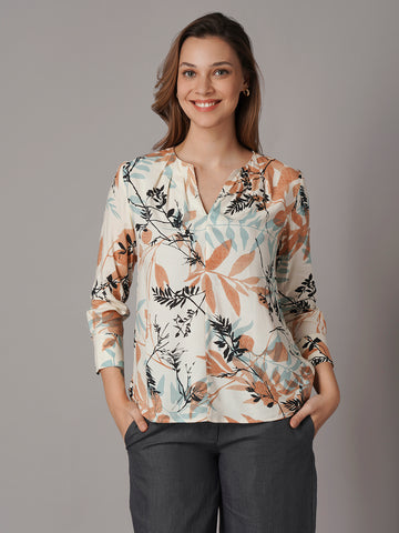 Women's Beige 100% Viscose Regular Fit Blouse