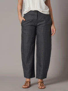 Women's Grey 100% Linen Regular Fit Pant