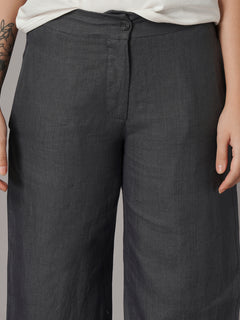 Women's Grey 100% Linen Regular Fit Pant