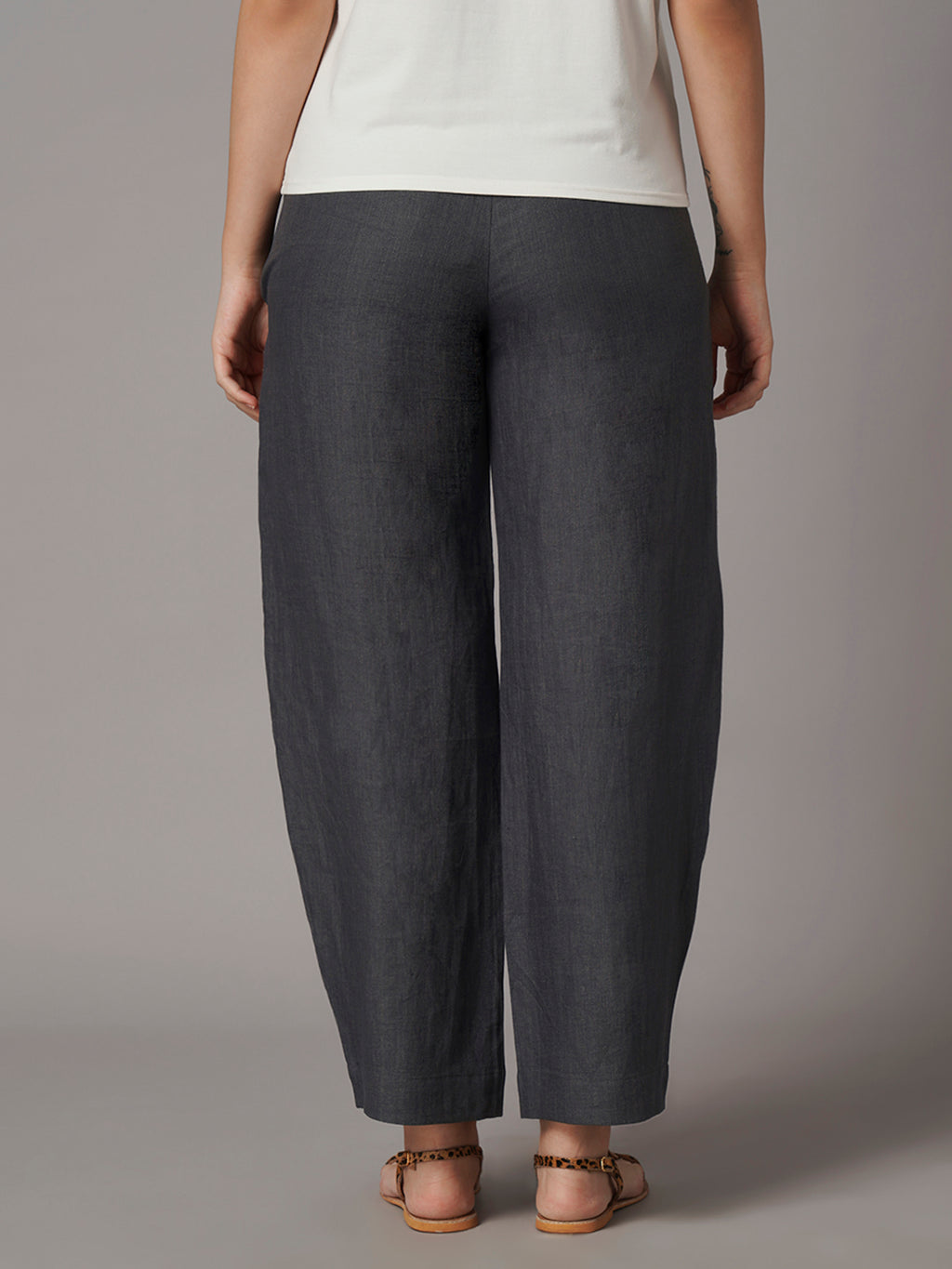Women's Grey 100% Linen Regular Fit Pant