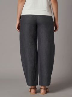 Women's Grey 100% Linen Regular Fit Pant