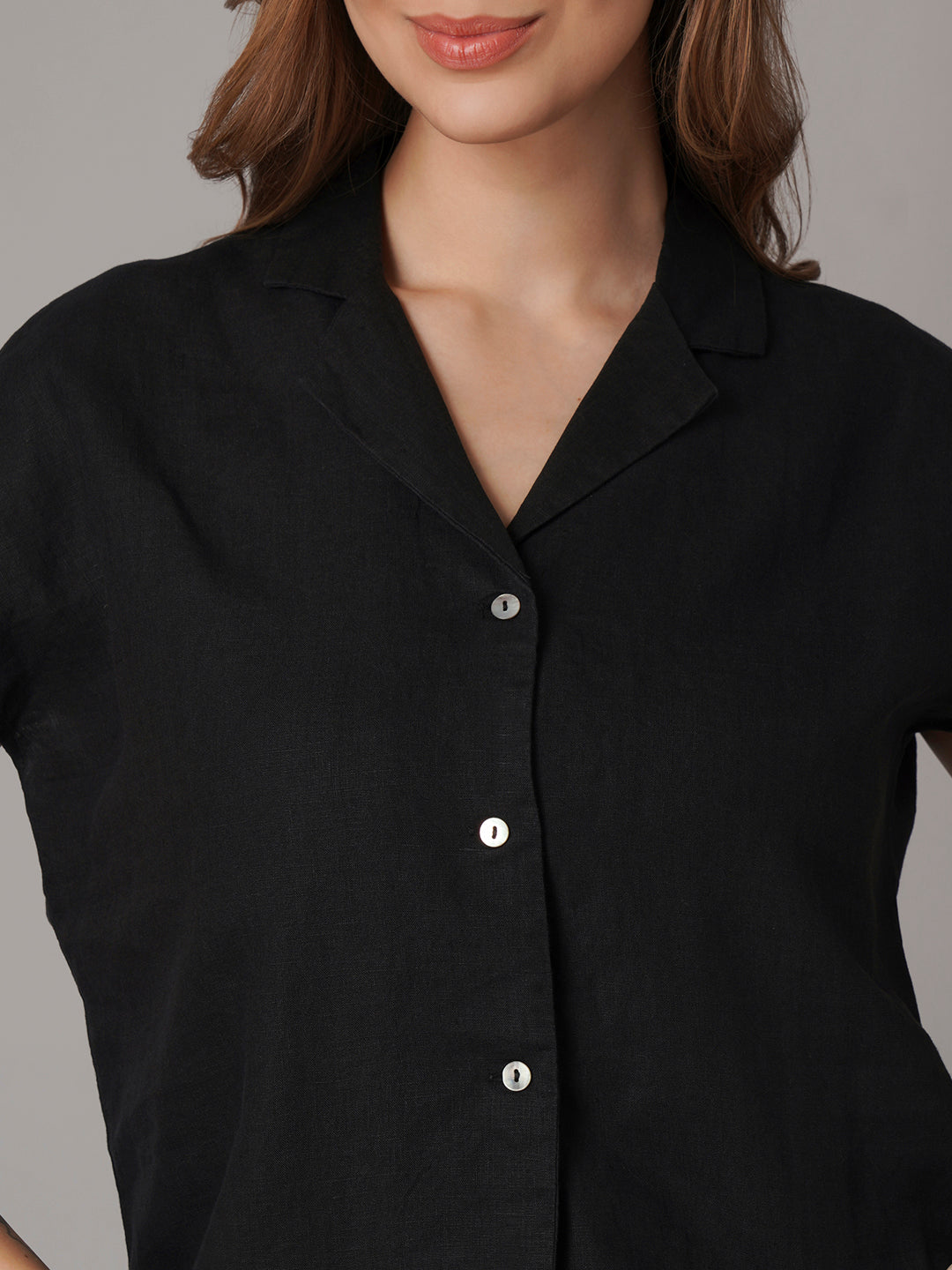 Women's 100% Linen Regular Fit Blouse Black