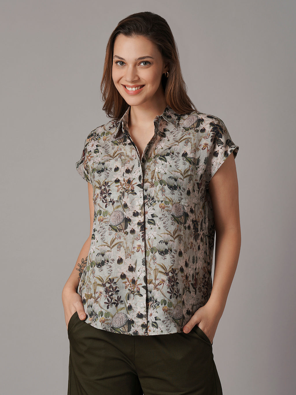 Women's 100% Linen Relax Fit Blouse Sage