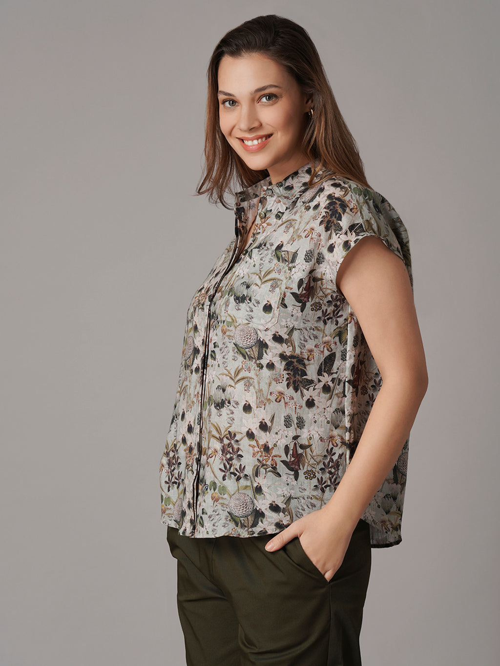 Women's 100% Linen Relax Fit Blouse Sage
