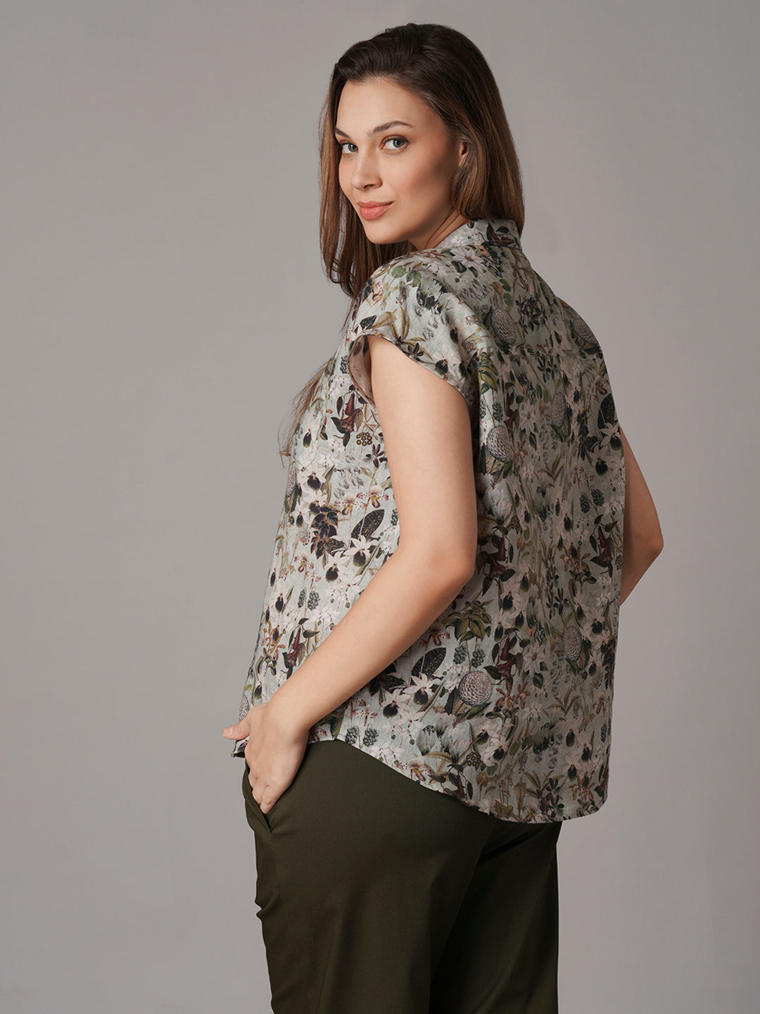Women's 100% Linen Relax Fit Blouse Sage
