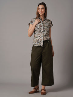 Women's Cotton Lycra Regular Fit Culotte Olive