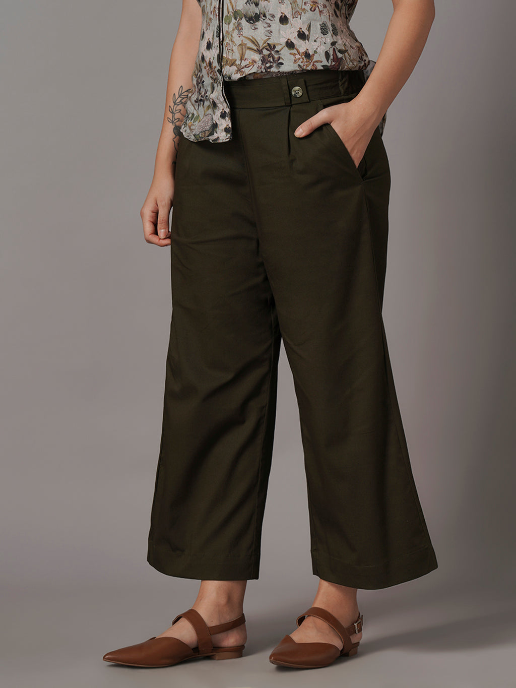 Women's Cotton Lycra Regular Fit Culotte Olive